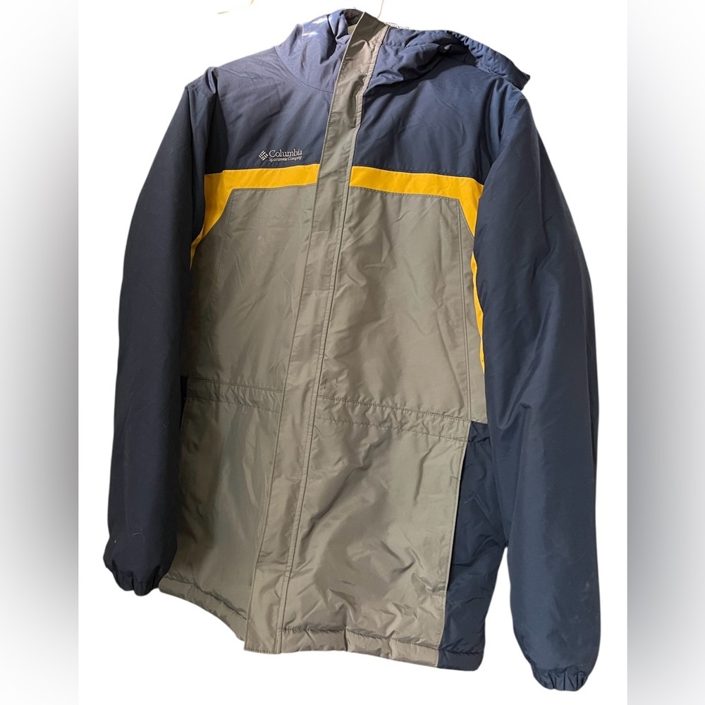 Columbia Youth Outdoor Jacket in Navy, Gray, and Yellow 18/20